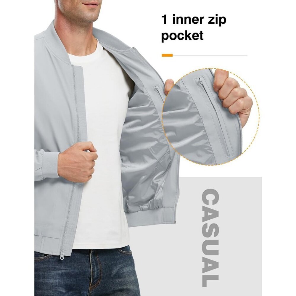 Men's Stylish Casual Lightweight  A1-Light Blue Golf Varsity Bomber Jackets - Picture 5 of 7